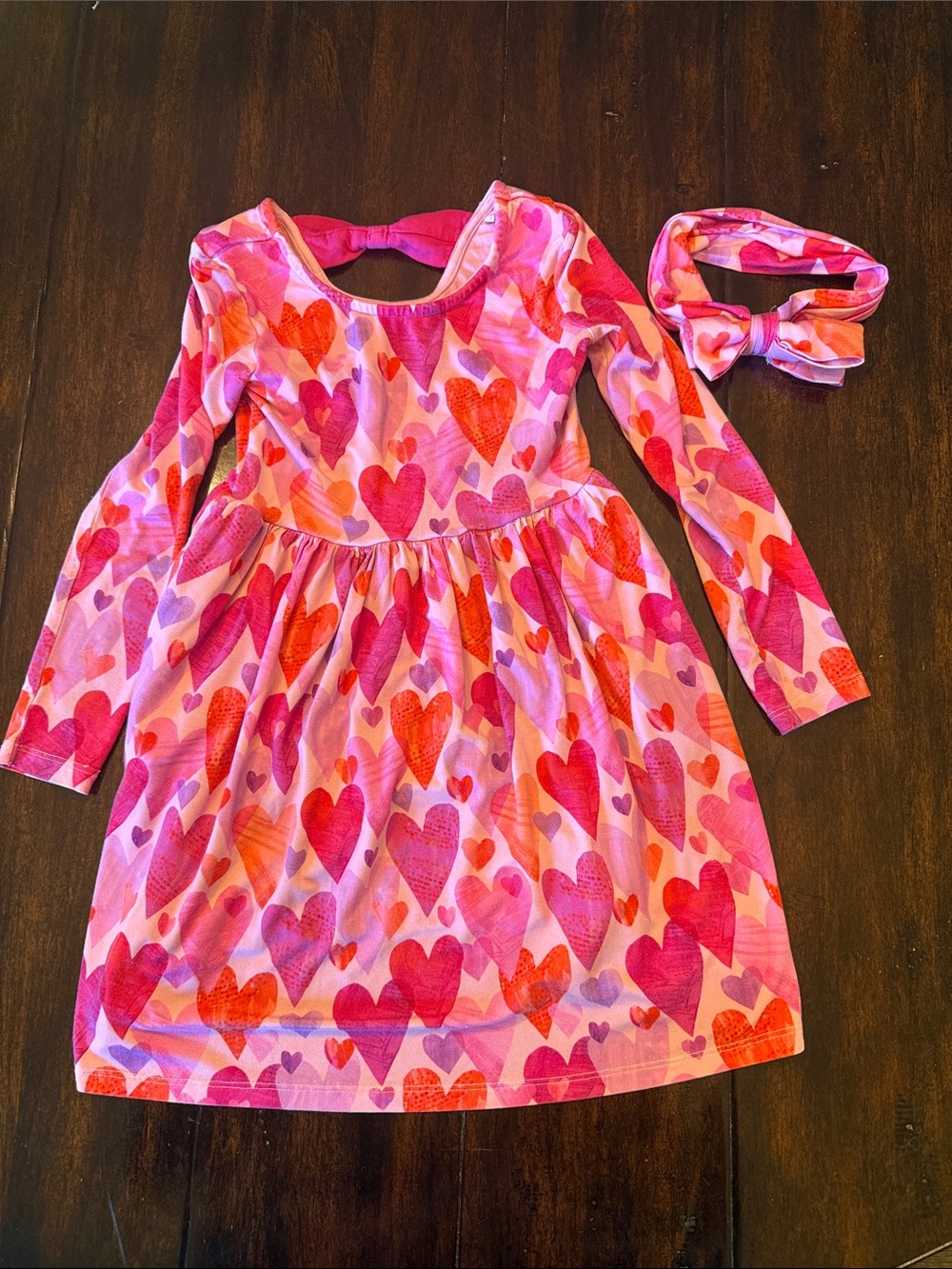 Little Sleepies Pink & Fuchsia Heart-Print Long Sleeve Dress with Headband